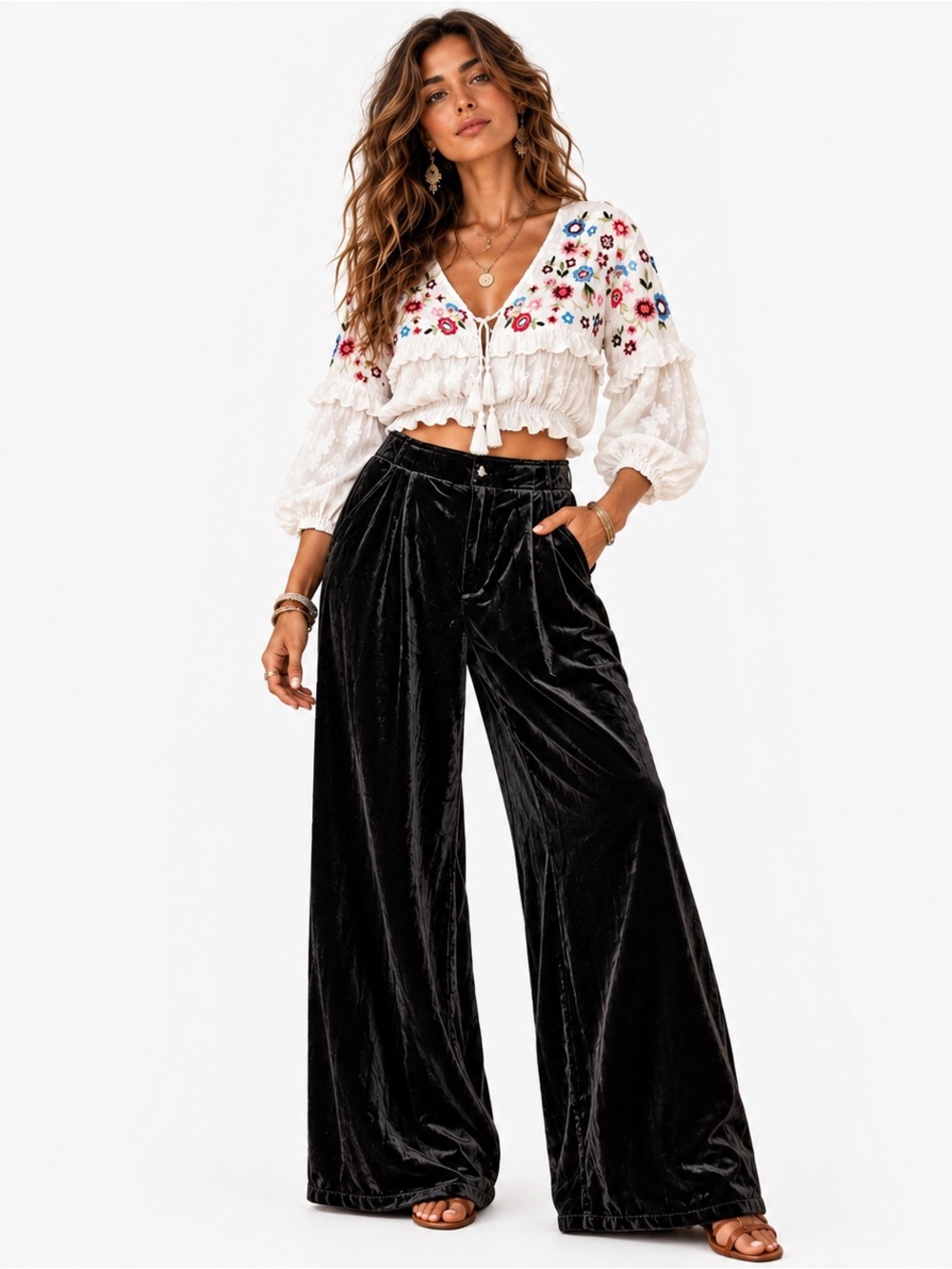 Anthropologie Women’s Black Velvet Wide Leg Pleated Pants Pockets Size S NWT